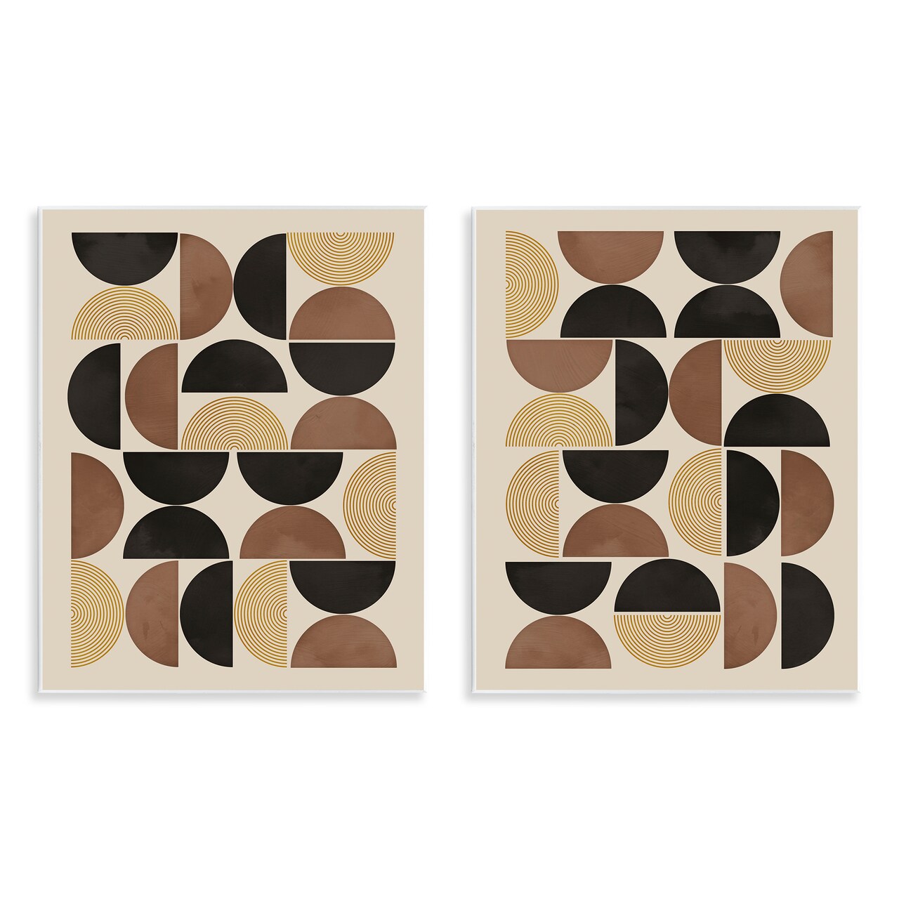 Stupell Industries Midcentury Geometric Semicircles 2 pc Wall Plaque Art Set Design by Nina Blue